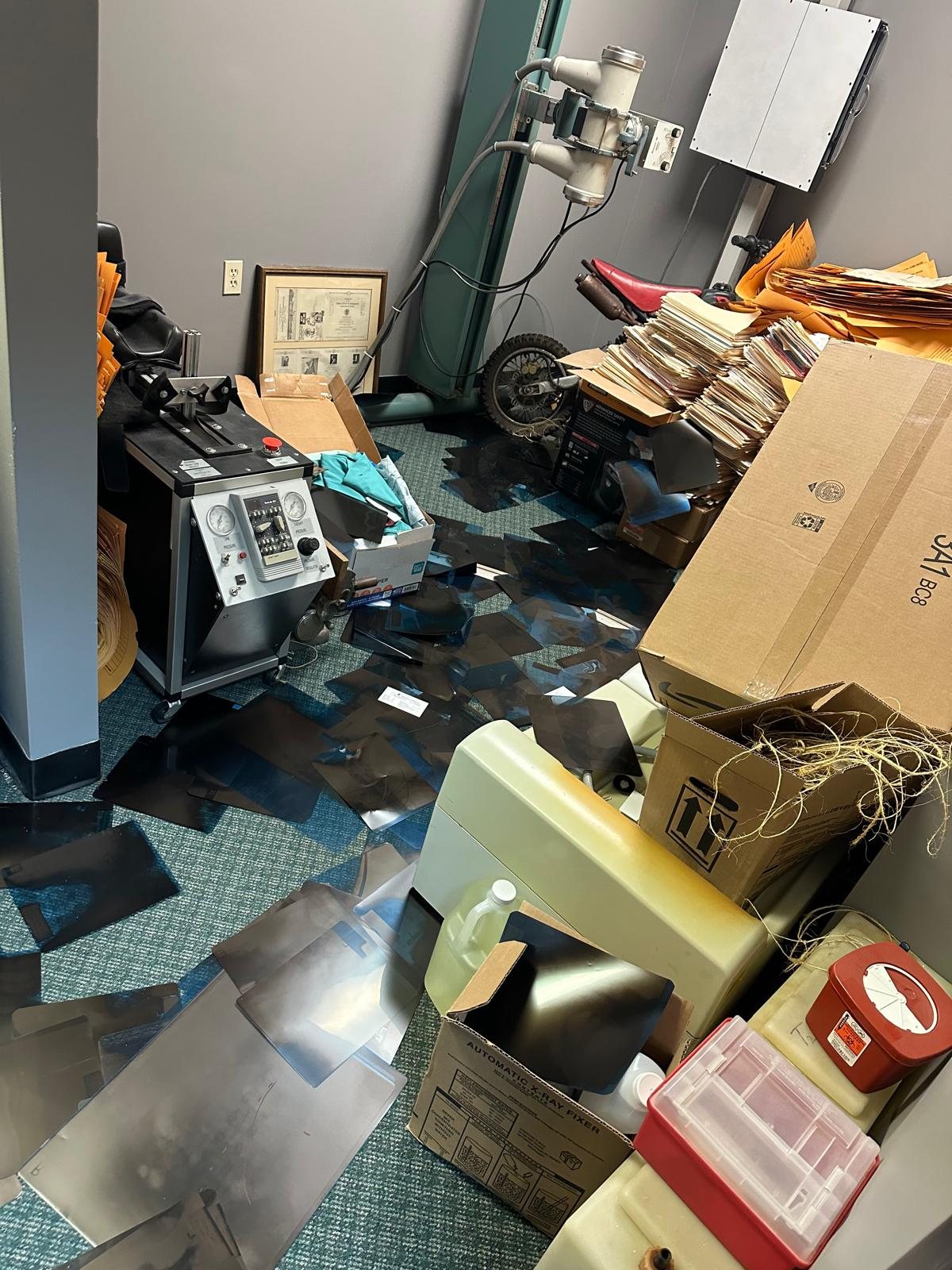 A film processing room being cleared out during a practice cleanout